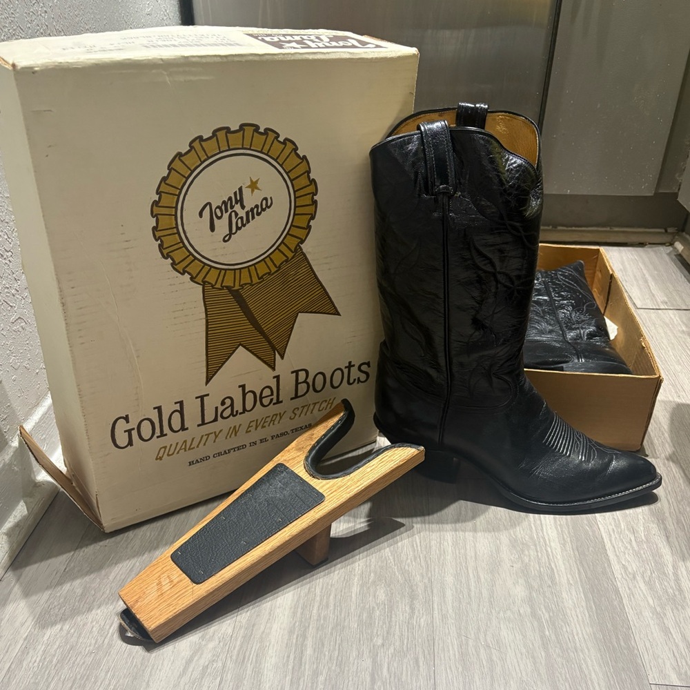 Tony Lama Gold Label Black Eel Skin Cowboy Boot - Size 12 - Rare & Made in US